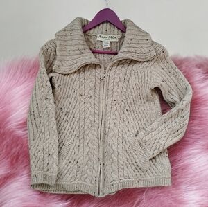 Aran Mor Women's irish Merino Wool Beige Cable Knit Cardigan